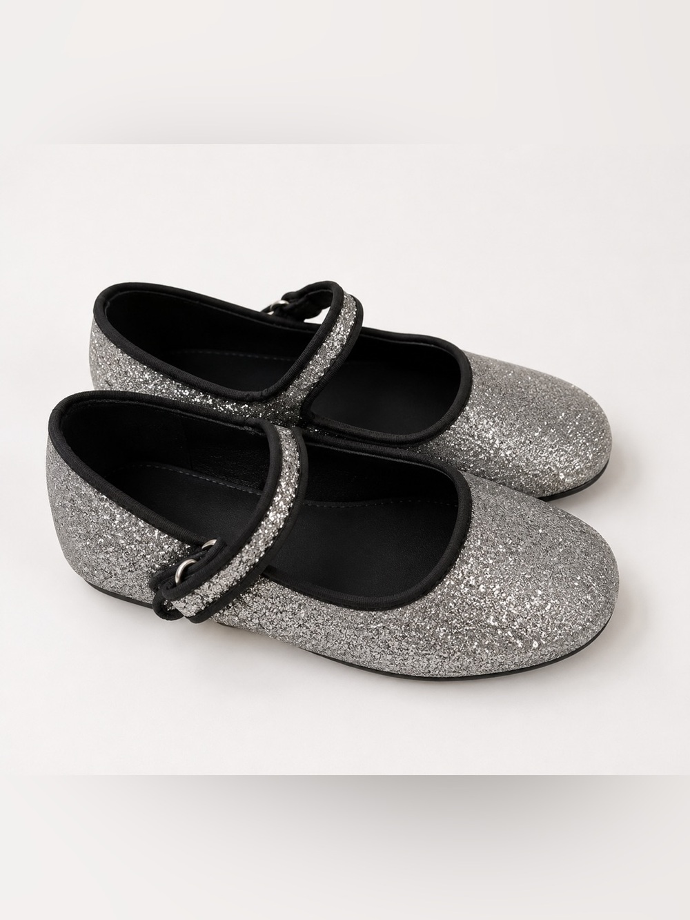 ZABA Kids Girls Glitter Mary Jane Flats Sparkle Silver Strap Shoes‎ Size 27 us 9